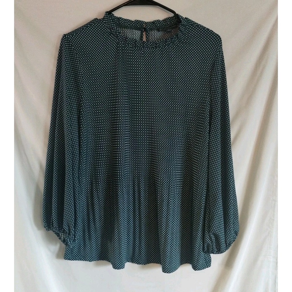 adrianna papell women's top blouse green white polka dots size large
